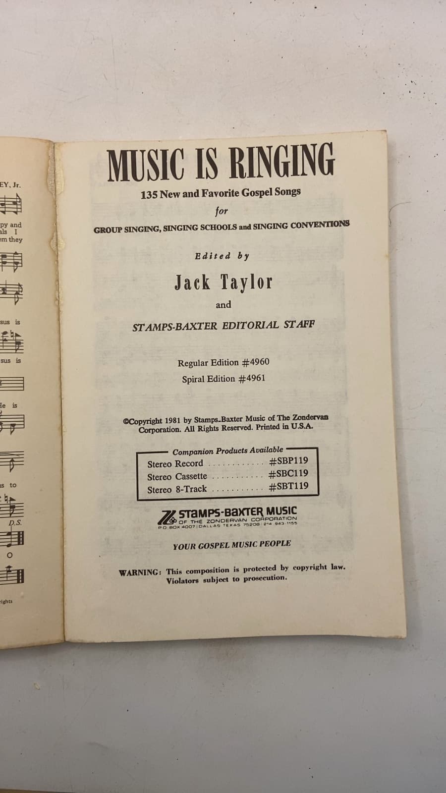 Music Is Ringing by Jack Taylor and Stamps-Baxter Editorial Staff - title page
