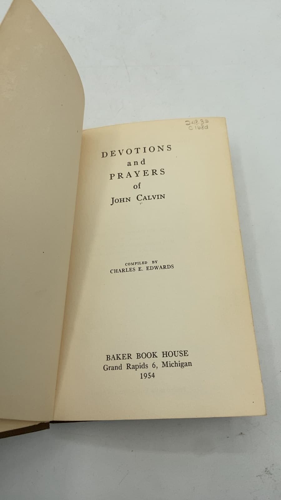 Devotions and Prayers of John Calvin by Charles E. Edwards - title page