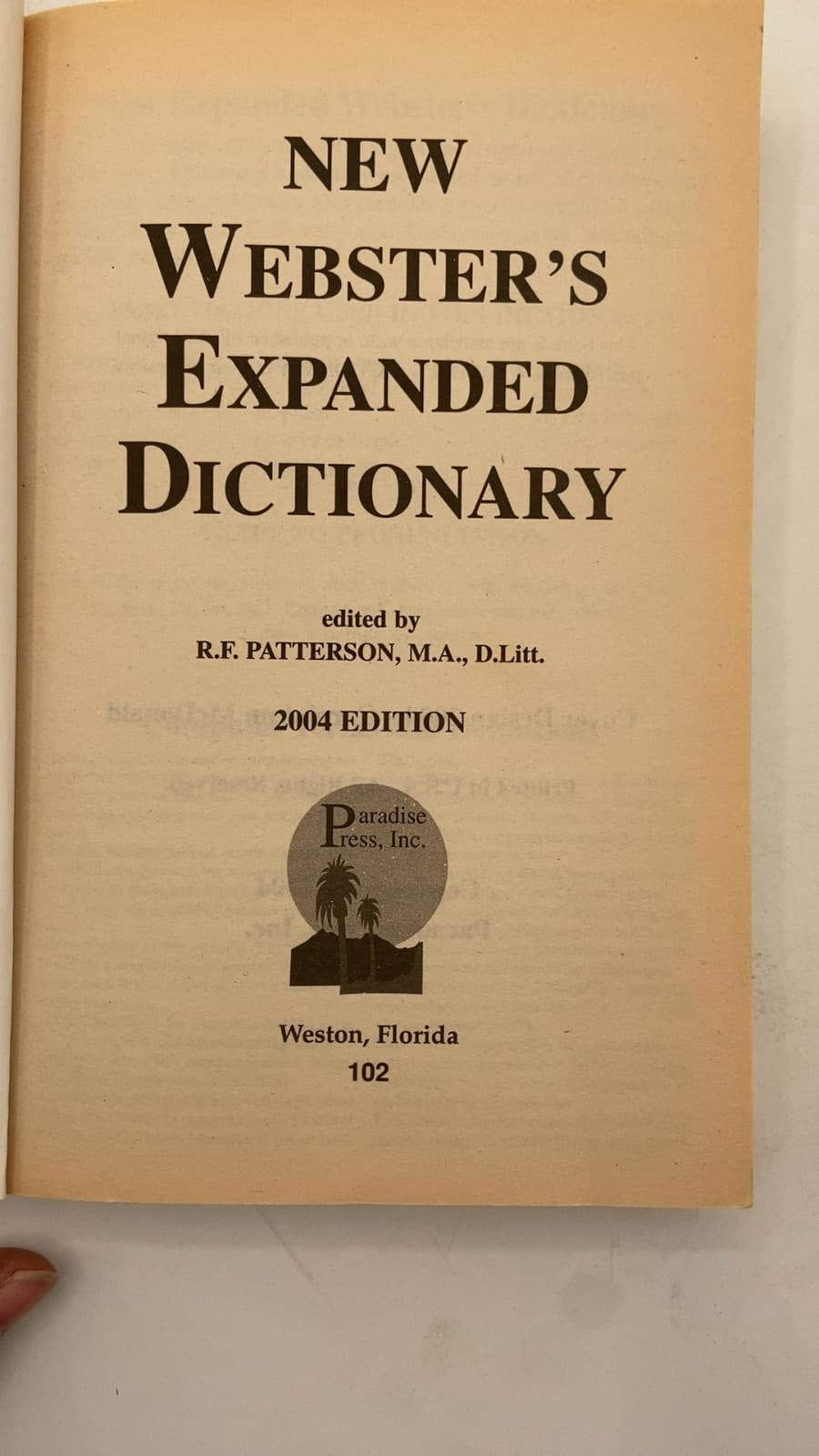 New Webster's Expanded Dictionary by edited by R.F. Patterson, M.A., D.Litt. - title page