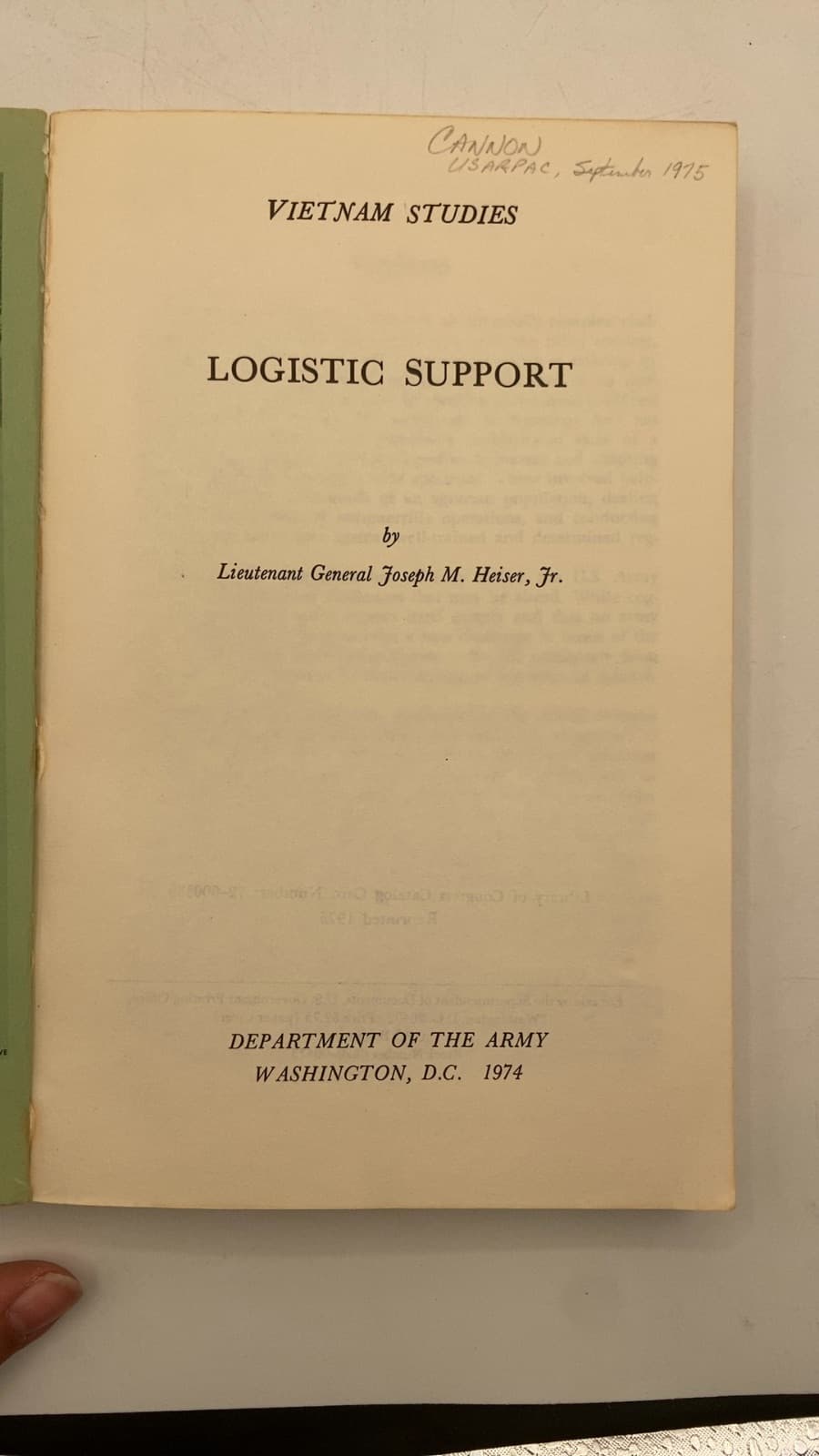 Vietnam Studies: Logistic Support by Lieutenant General Joseph M. Heiser, Jr. - title page