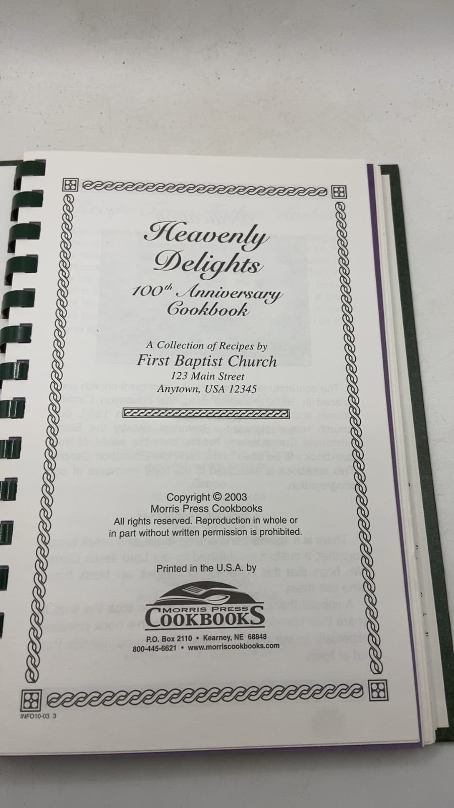 Heavenly Delights 100th Anniversary Cookbook by First Baptist Church - title page