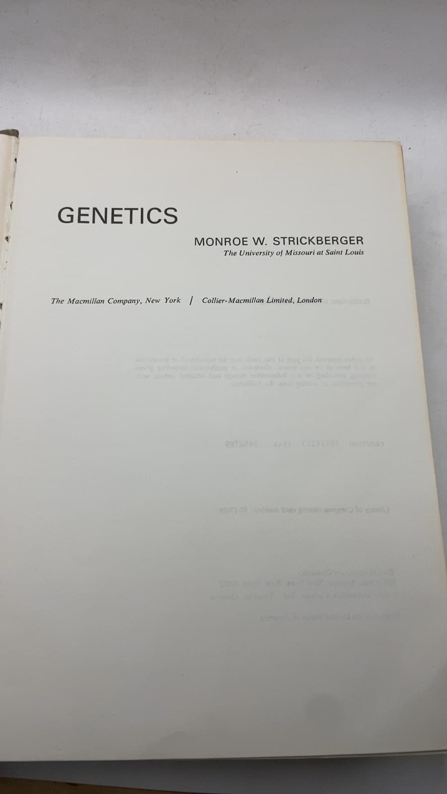 Genetics by Monroe W. Strickberger - title page