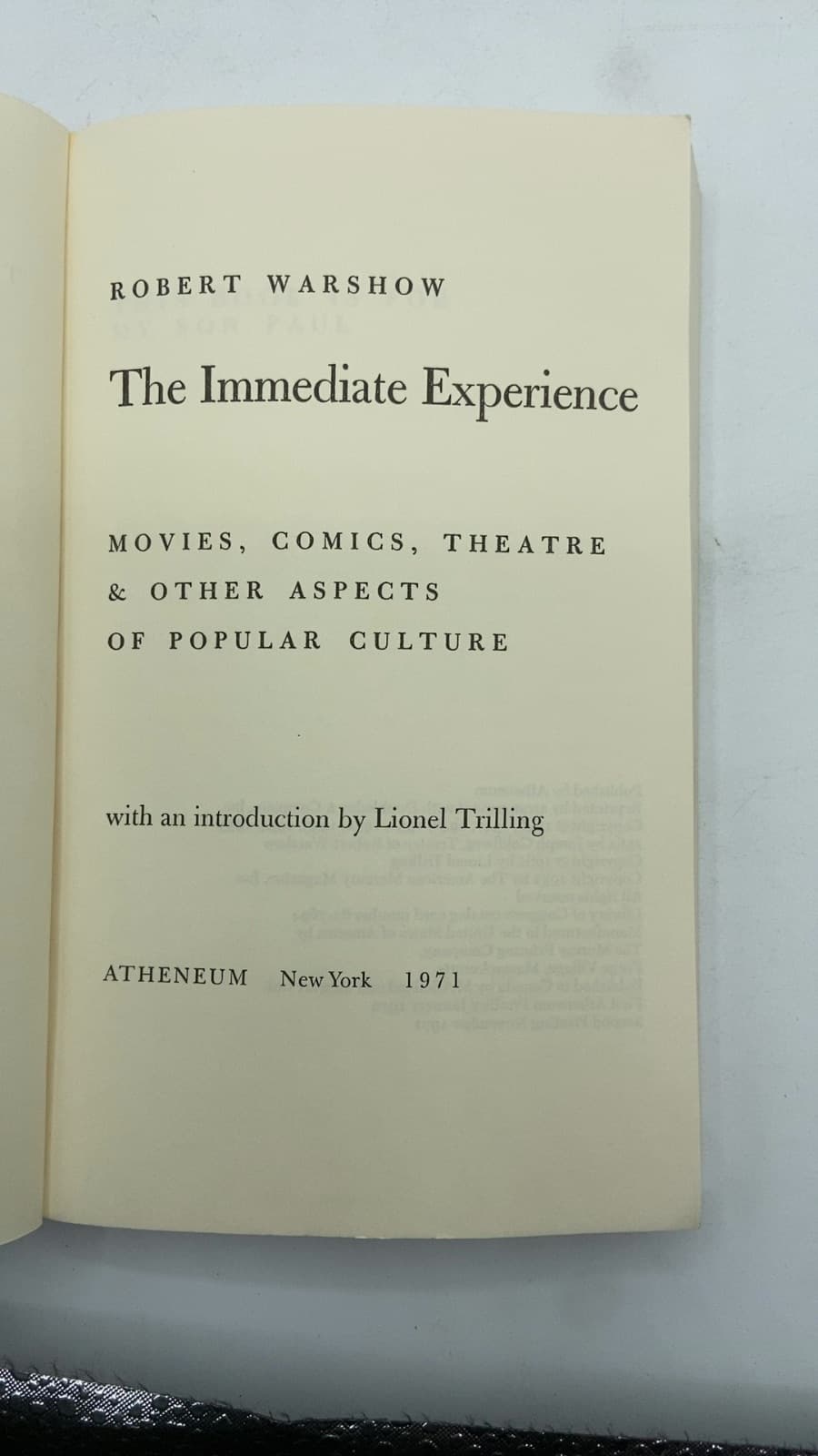 The Immediate Experience by Robert Warshow - title page