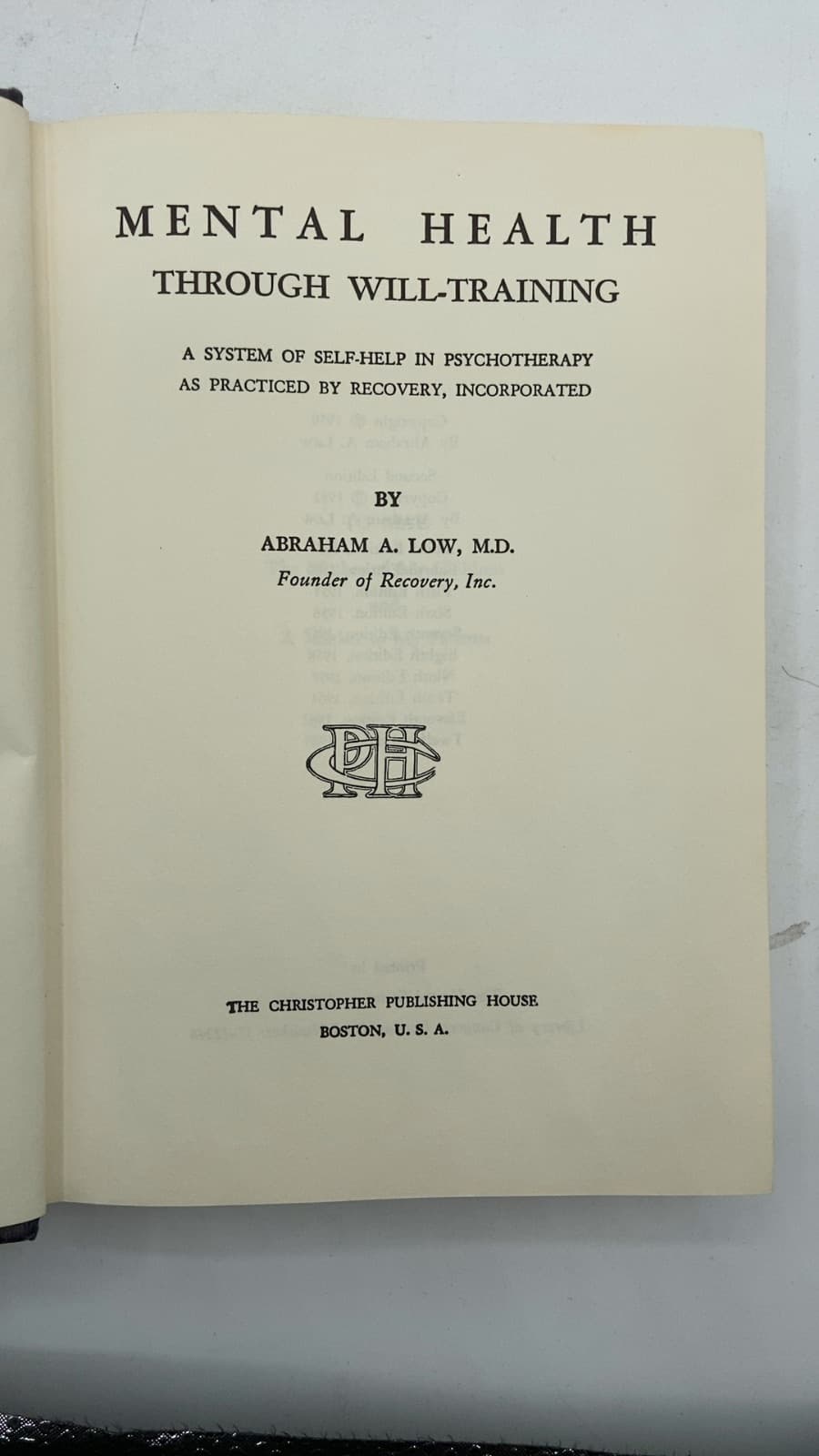 Mental Health Through Will-Training by Abraham A. Low, M.D. - title page