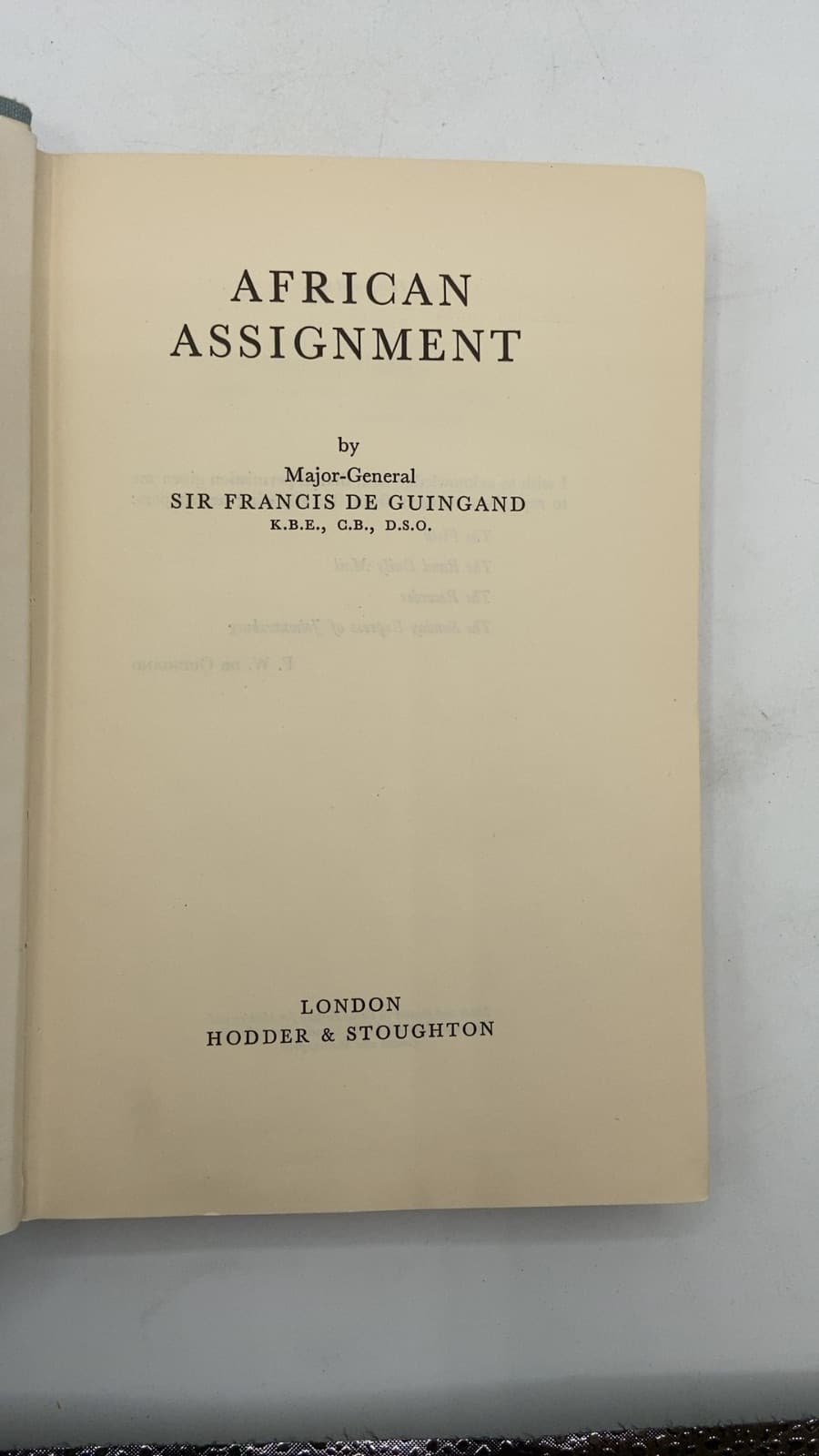 African Assignment by Major-General Sir Francis de Guingand - title page