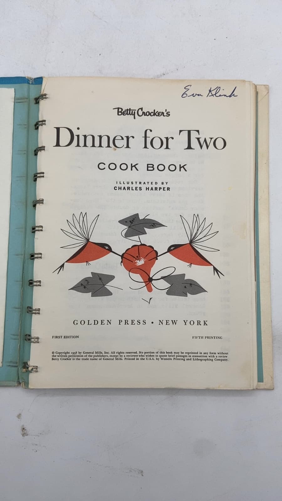 Betty Crocker's Dinner for Two Cook Book - title page