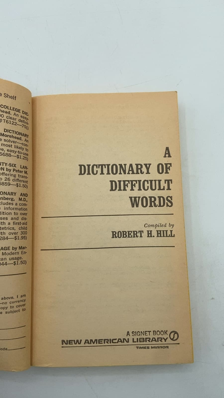 A Dictionary of Difficult Words by Robert H. Hill - title page