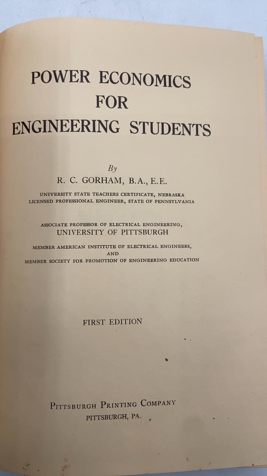 Power Economics FOR Engineering Students by R. C. Gorham, B.a., E.e. - title page