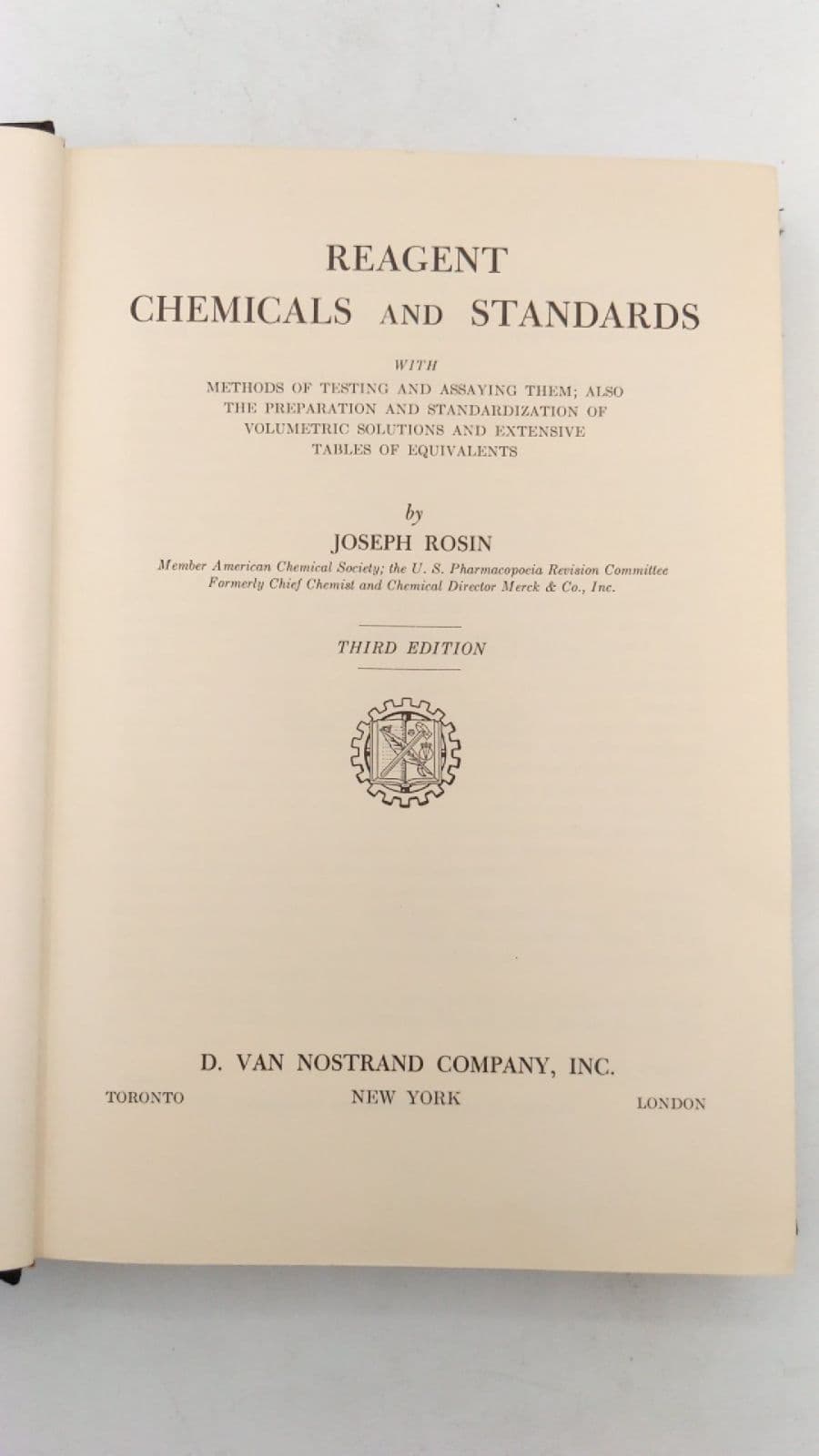 Reagent Chemicals and Standards 3rd ed. by Joseph Rosin - title page