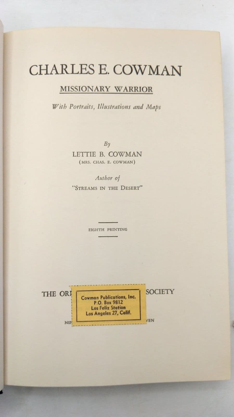 Charles E. Cowman Missionary Warrior by Lettie B. Cowman - title page