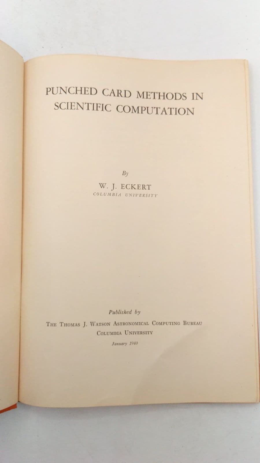 Punched Card Methods in Scientific Computation by W. J. Eckert - title page