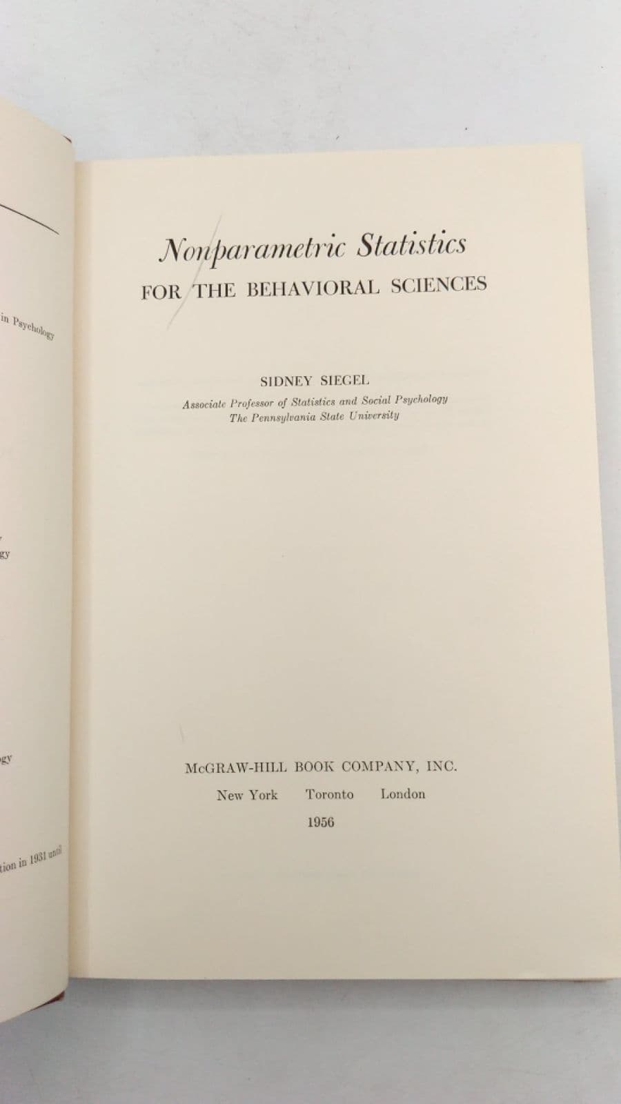 Nonparametric Statistics for the Behavioral Sciences by Sidney Siegel - title page