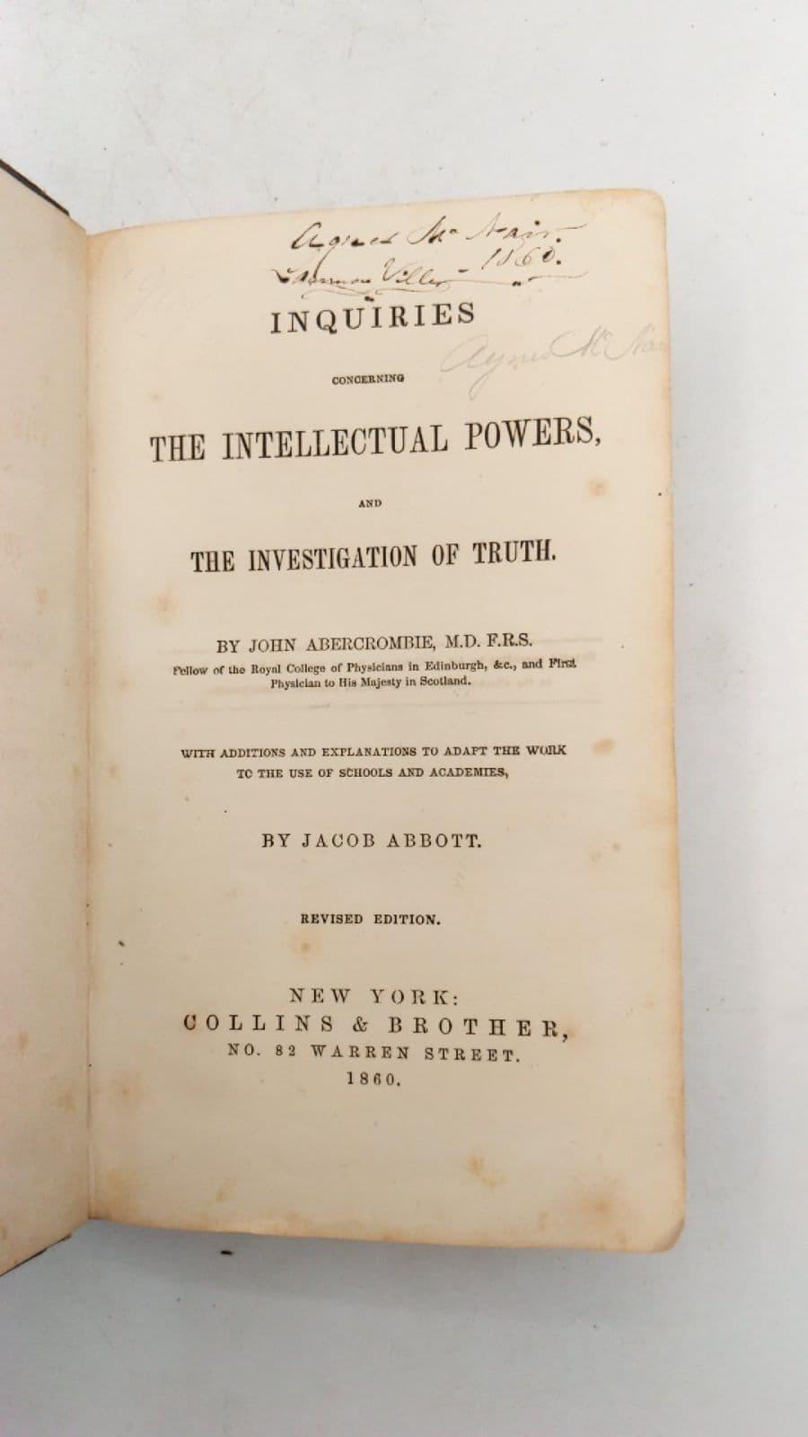 Inquiries Concerning the Intellectual Powers and the Investigation of Truth by John Abercrombie, Jacob Abbott - title page