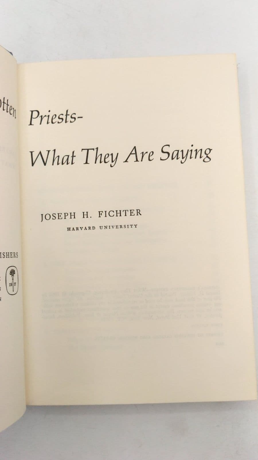 America's Forgotten Priests: What They Are Saying by Joseph H. Fichter - title page