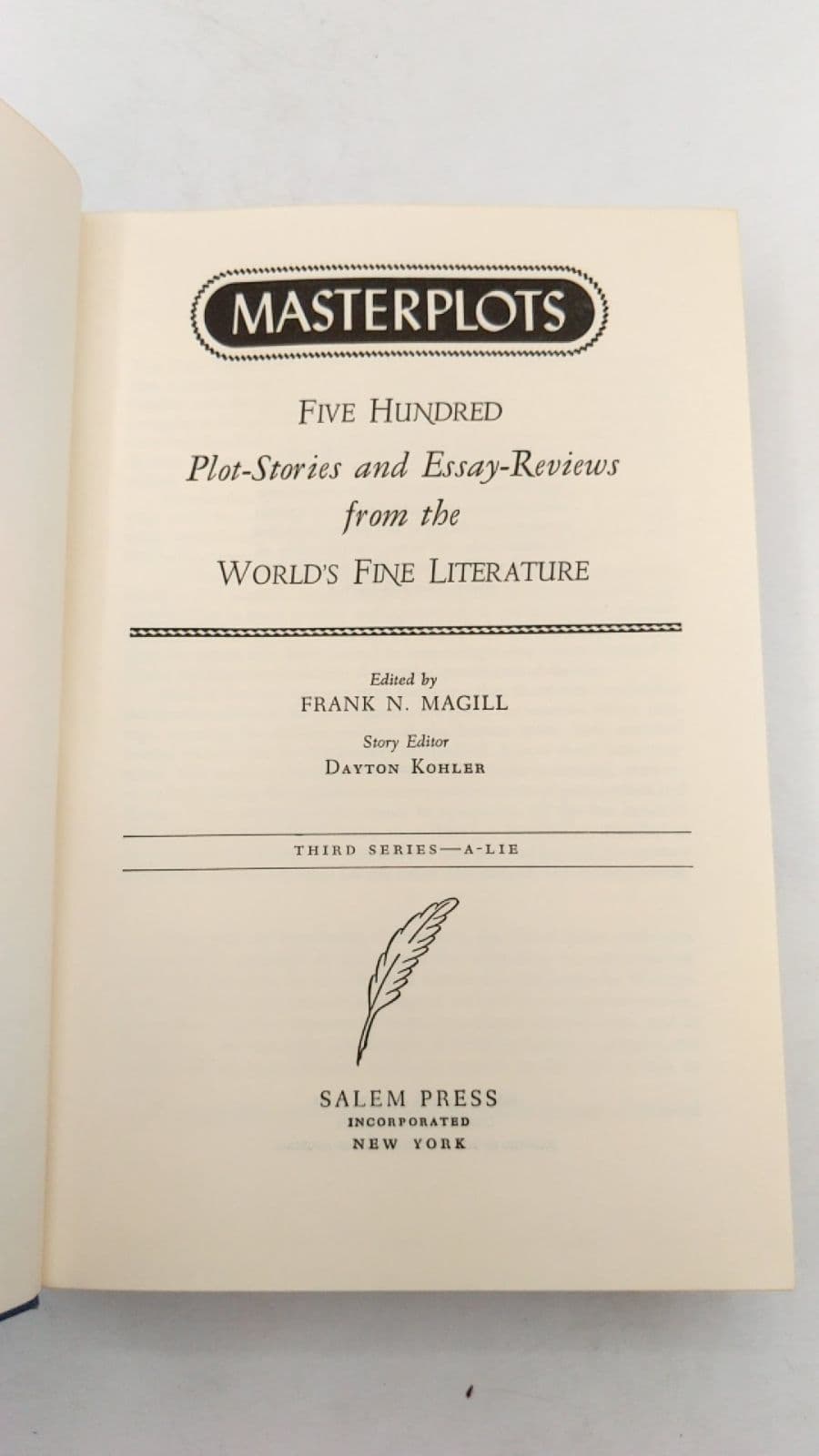 Masterplots: Five Hundred Plot-Stories and Essay-Reviews from the World's Fine Literature by Frank N. Magill - title page