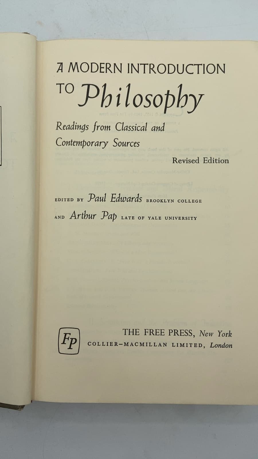 A Modern Introduction to Philosophy: Readings from Classical and Contemporary Sources by Paul Edwards and Arthur Pap - title page