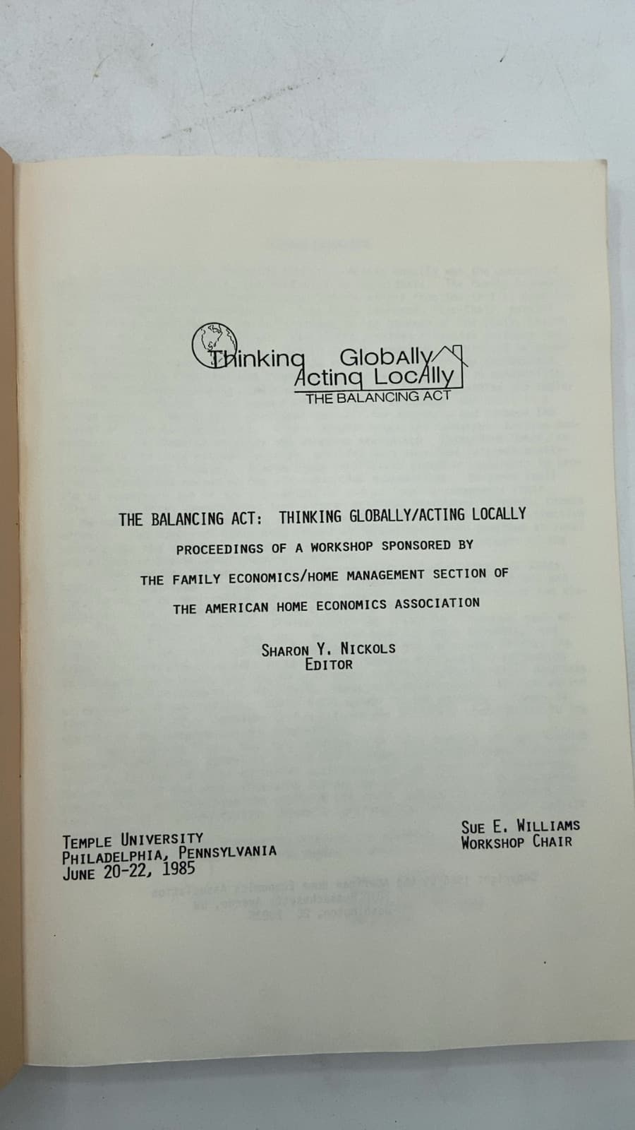 Thinking Globally Acting Locally: The Balancing Act by Sharon Y. Nickols - title page