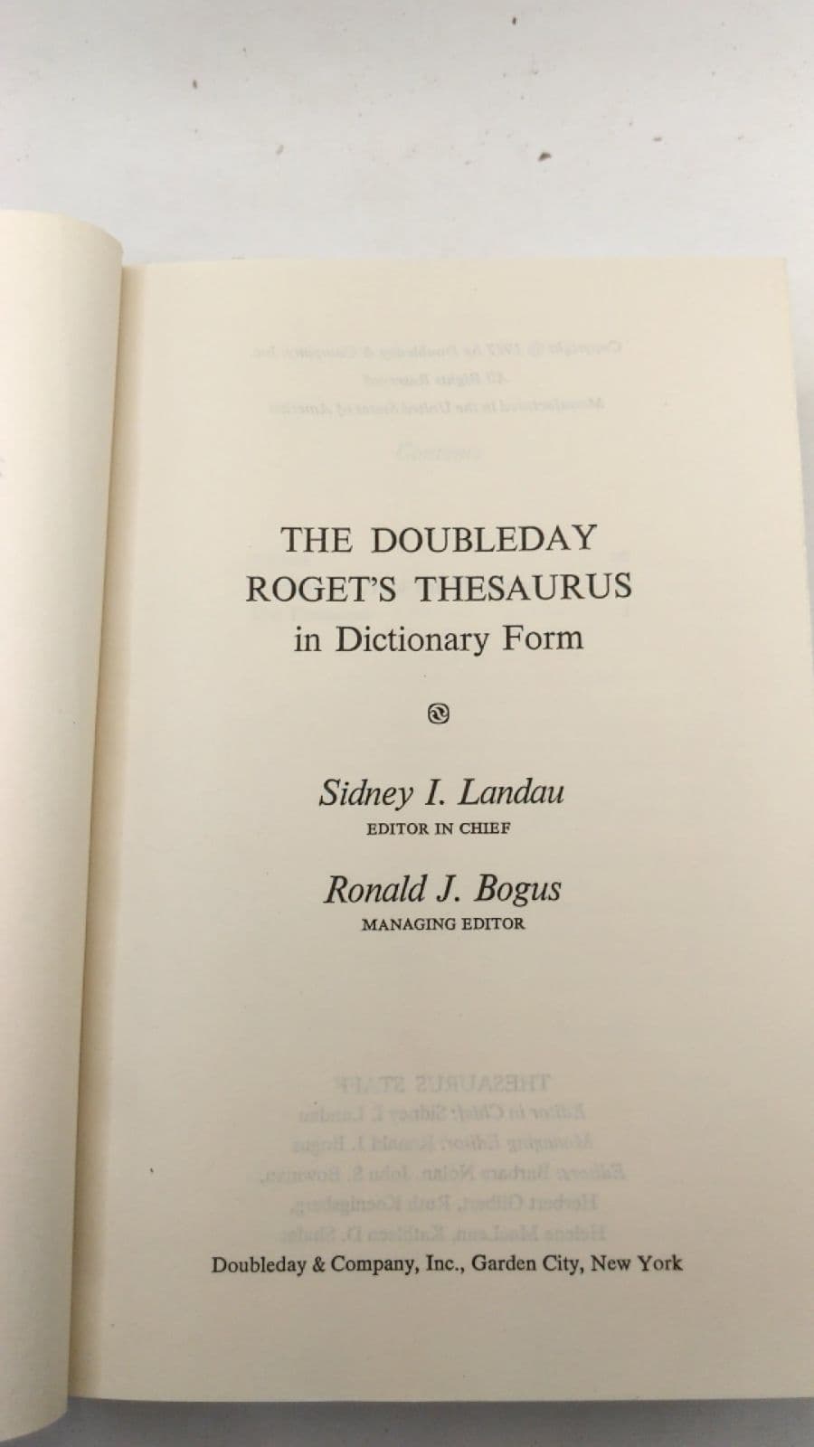 The Doubleday Roget's Thesaurus in Dictionary Form by Sidney I. Landau, Ronald J. Bogus - title page
