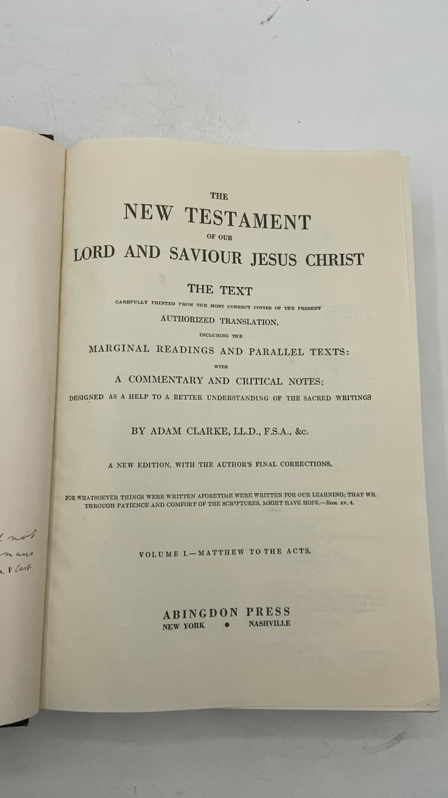 The New Testament of Our Lord and Saviour Jesus Christ by Adam Clarke, LL.D., F.S.A., &c. - title page