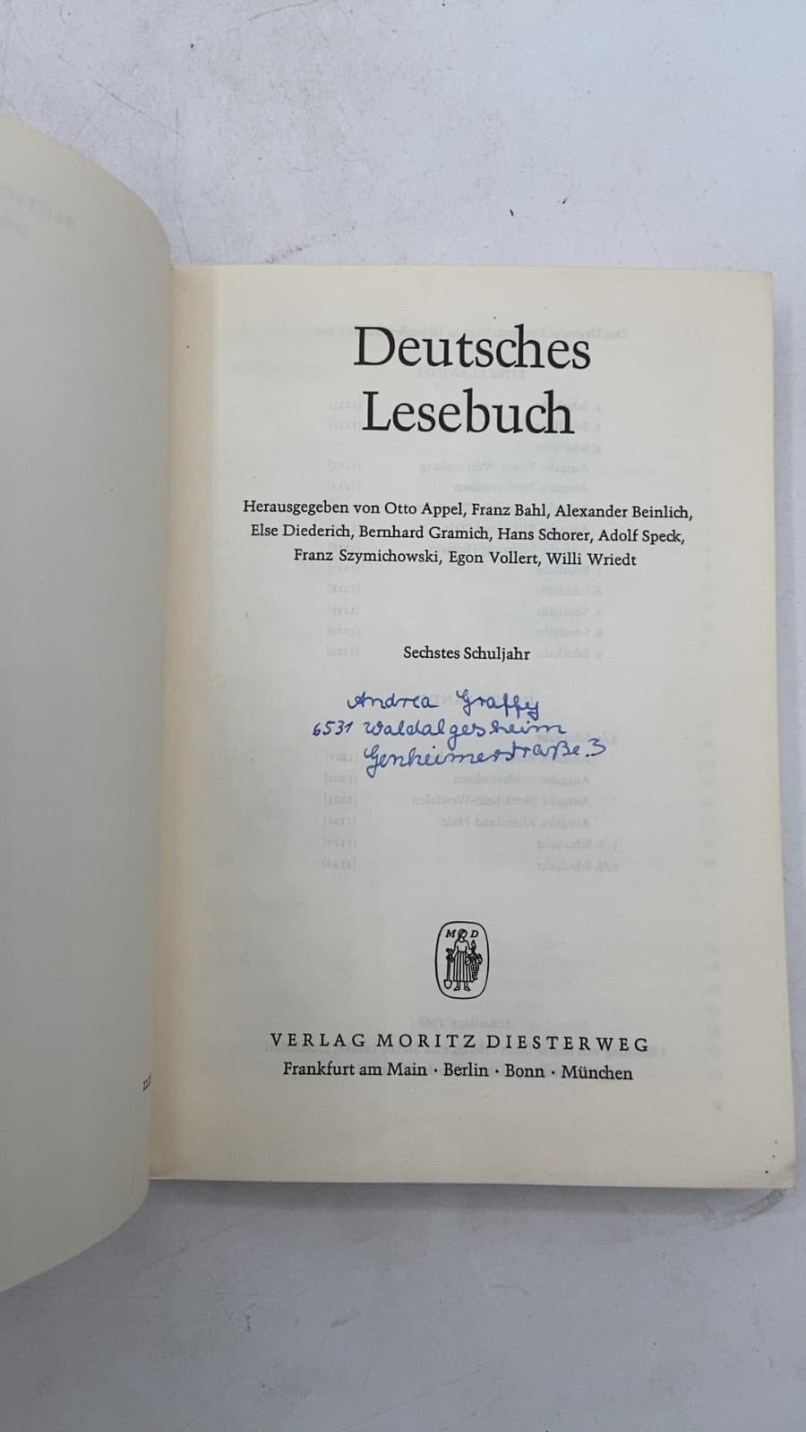 Deutsches Lesebuch by Otto Appel, Franz Bahl, Alexander Beinlich, Else Diederich, Bernhard Gramich, Hans Schorer, Adolf Speck, Franz Szymichowski, Egon Vollert, Willi Wriedt - title page