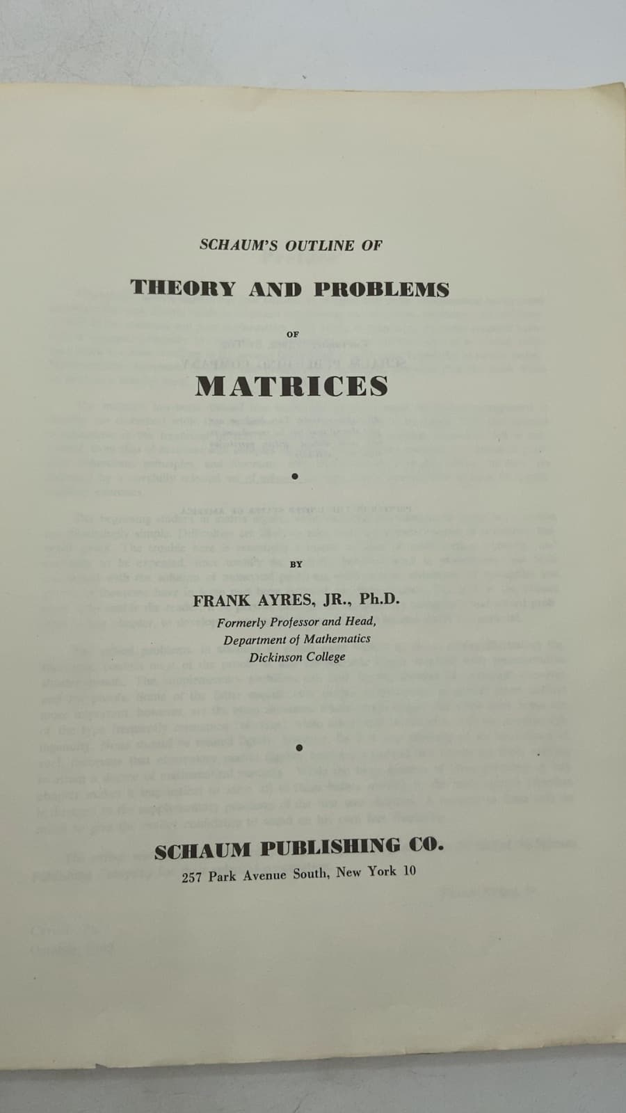 Schaum's Outline of Theory and Problems of Matrices by Frank Ayres, Jr., Ph.D. - front cover