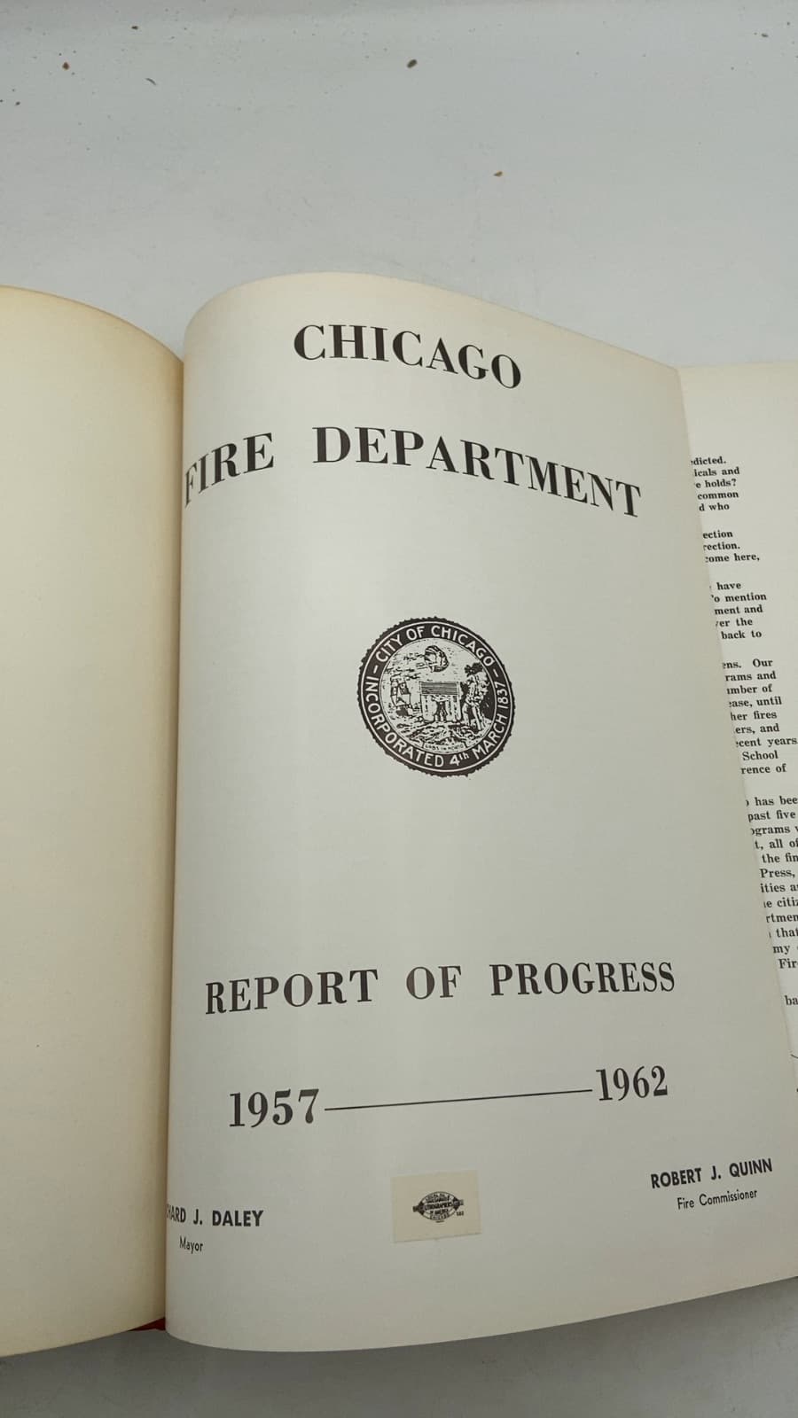 Chicago Fire Department Report OF Progress 1957-1962 - title page