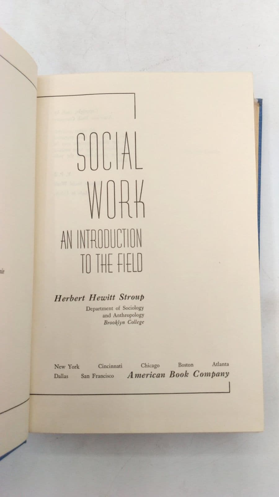 Social Work: An Introduction to the Field by Herbert Hewitt Stroup - title page