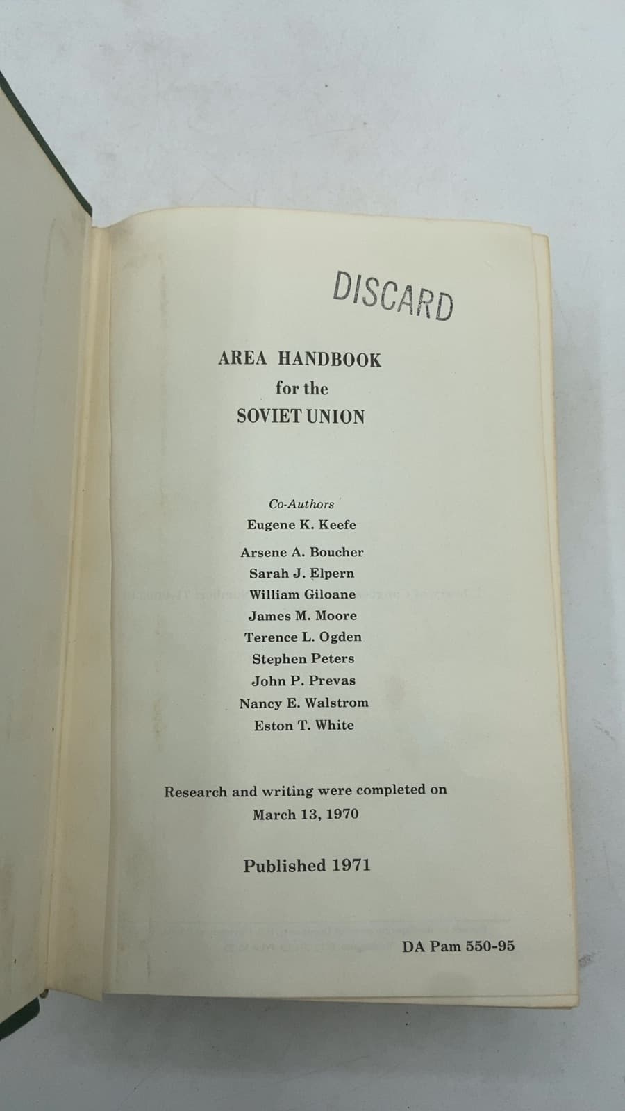 Area Handbook for the Soviet Union by Eugene K. Keefe, Arsene A. Boucher, Sarah J. Elpern, William Giloane, James M. Moore, Terence L. Ogden, Stephen Peters, John P. Prevas, Nancy E. Walstrom, Eston T. White - title page