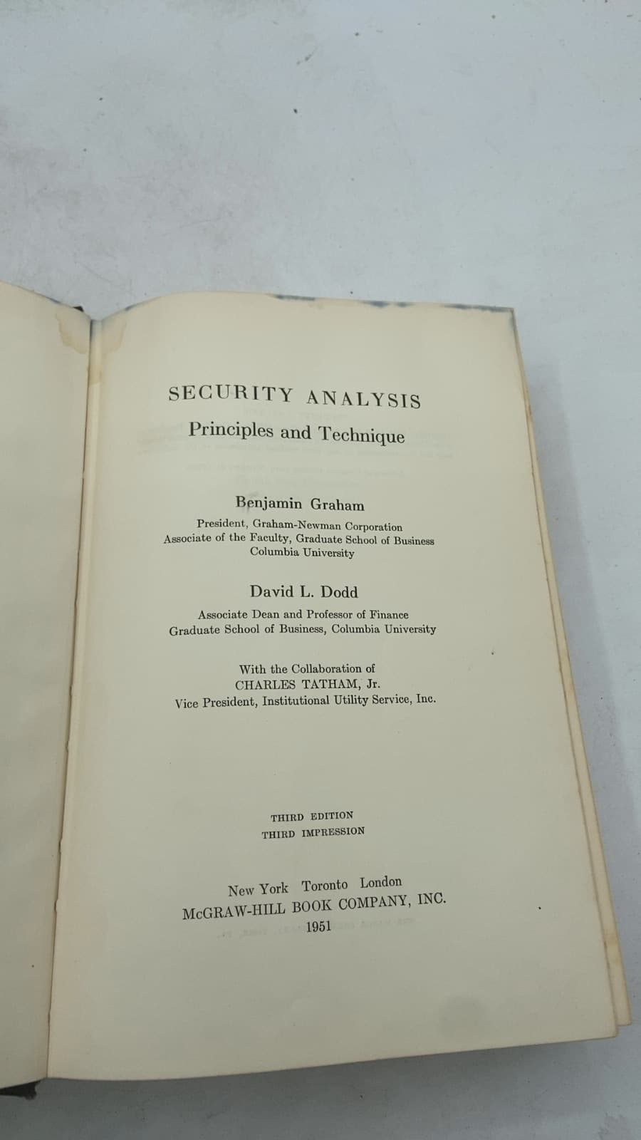 Security Analysis: Principles and Technique by Benjamin Graham and David L. Dodd - title page