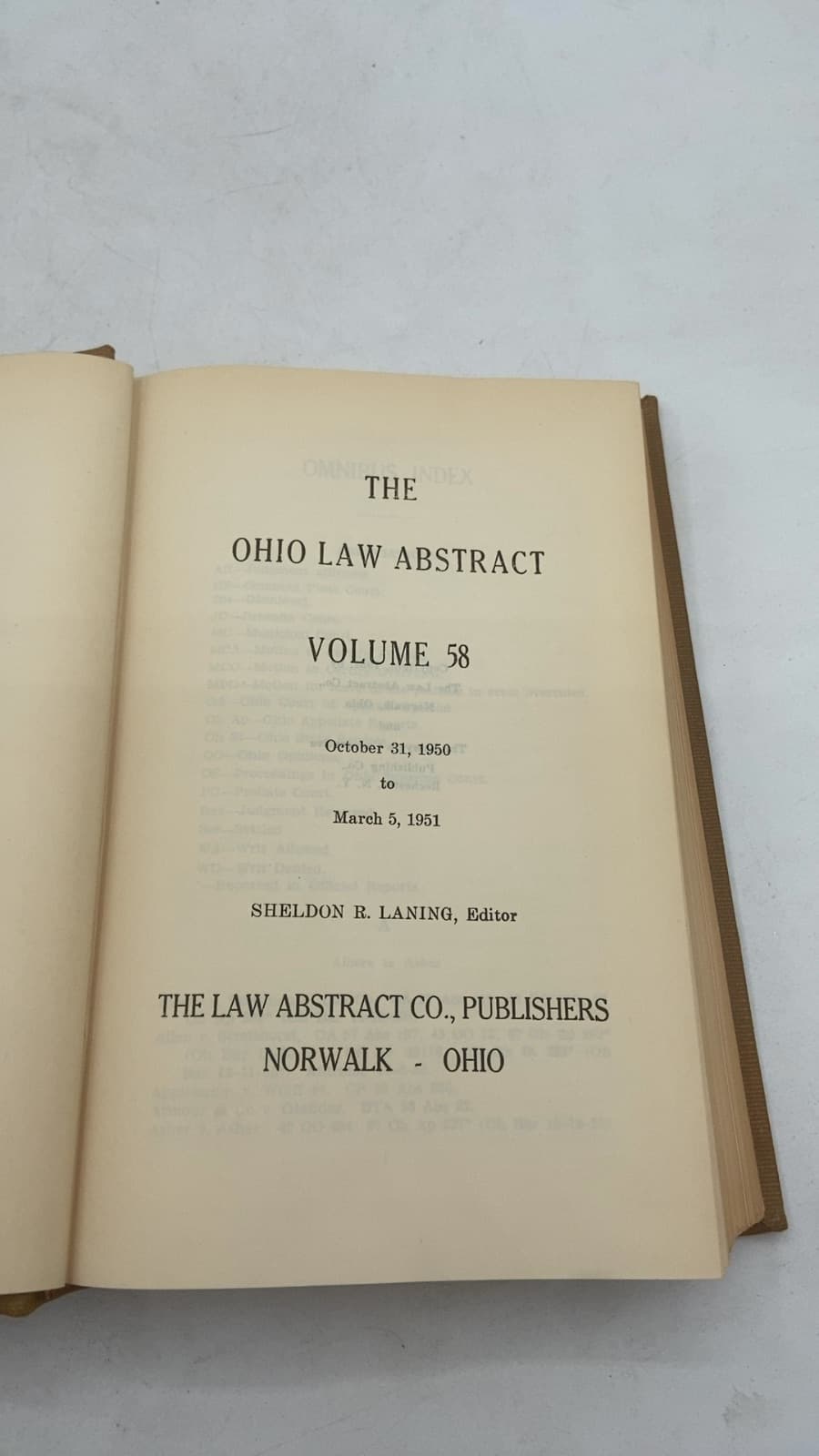 THE Ohio LAW Abstract Volume 58 by Sheldon R. Laning, Editor - title page