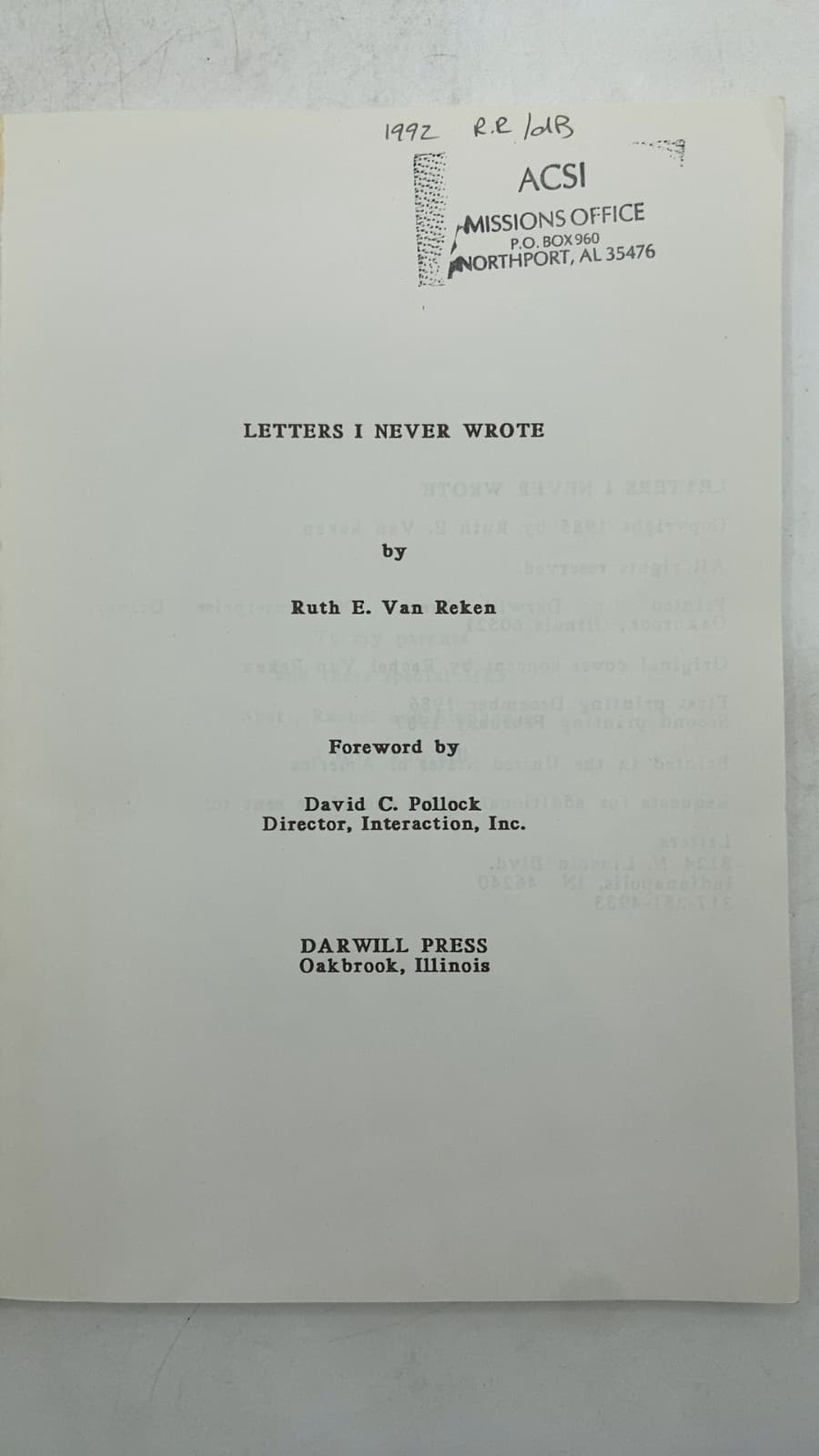 Letters I Never Wrote by Ruth E. Van Reken - title page
