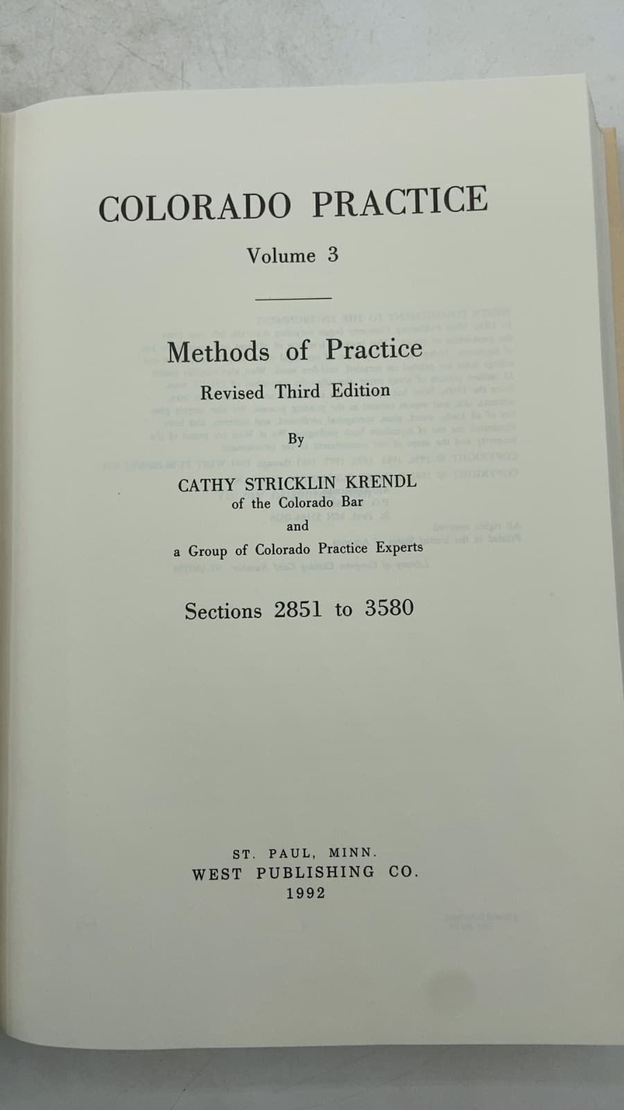 Vol. 3 Colorado Methods of Practice by Cathy Stricklin Krendl - title page