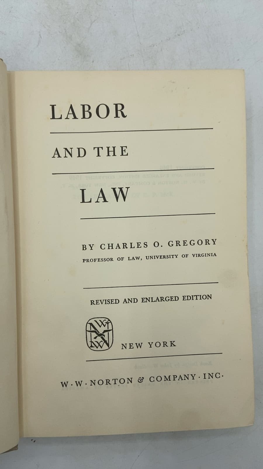 Labor AND THE LAW by Charles O. Gregory - title page