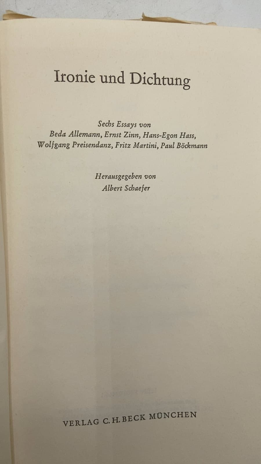Ironie und Dichtung by Albert Schaefer (Herausgeber) - title page