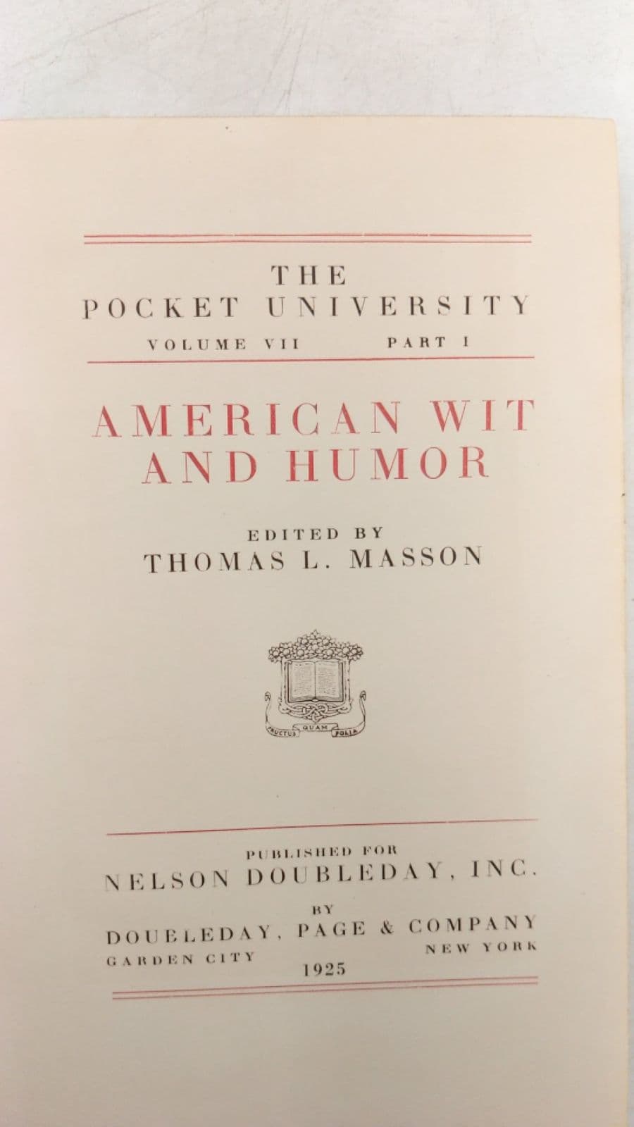 The Pocket University: American Wit and Humor by Thomas L. Masson (Editor) - title page