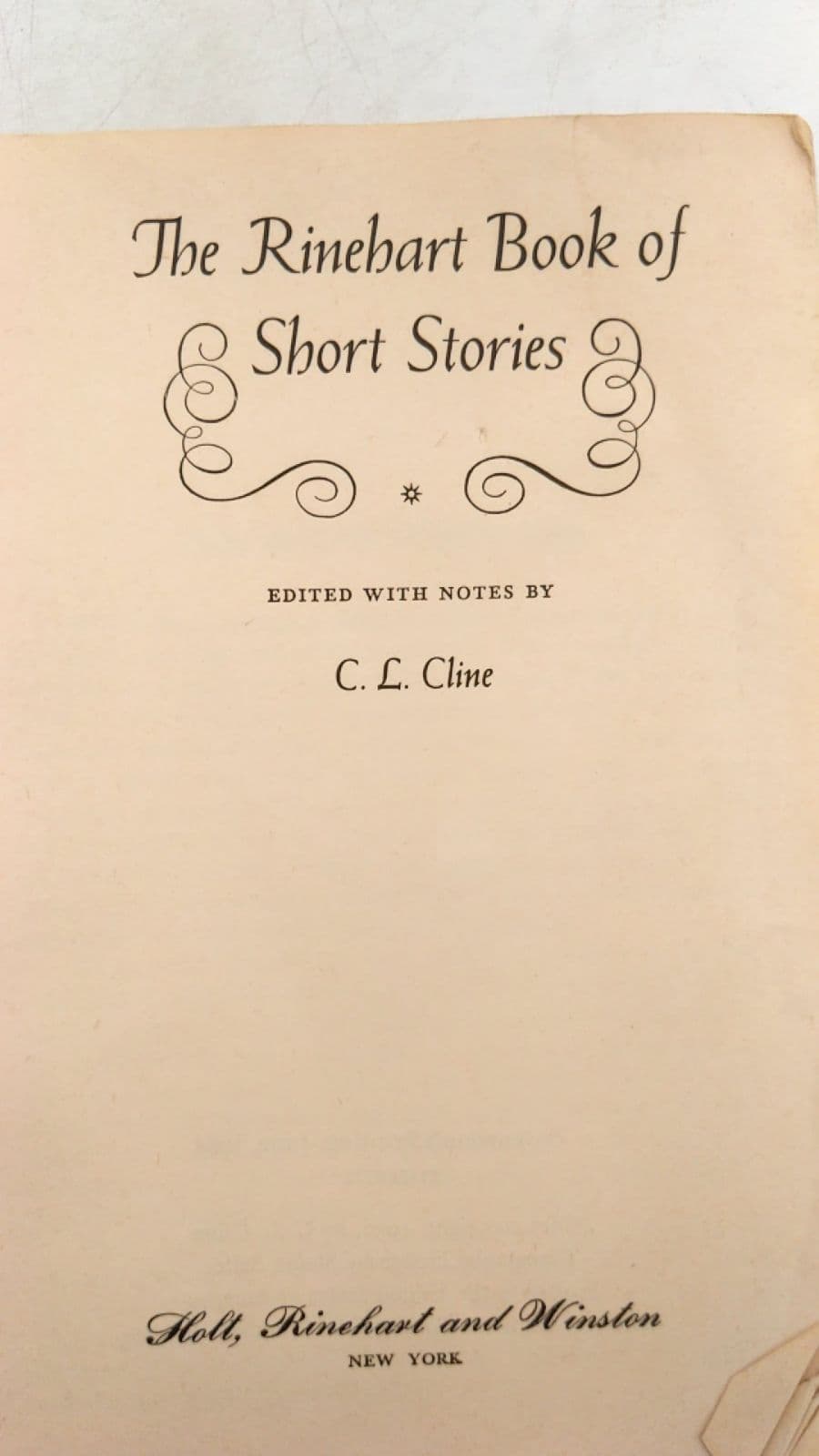 The Rinehart Book of Short Stories by C. L. Cline - title page