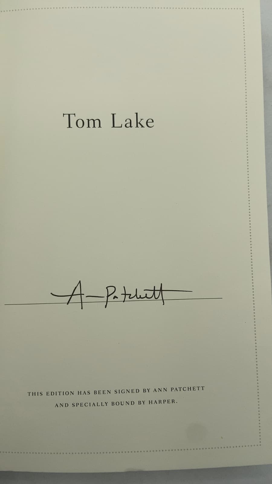 Tom Lake Signed First Edition by Ann Patchett - title page