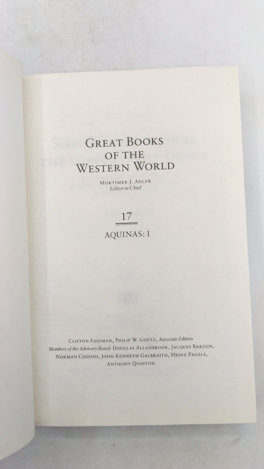Great Books of the Western World, 17: Aquinas I by Mortimer J. Adler - title page
