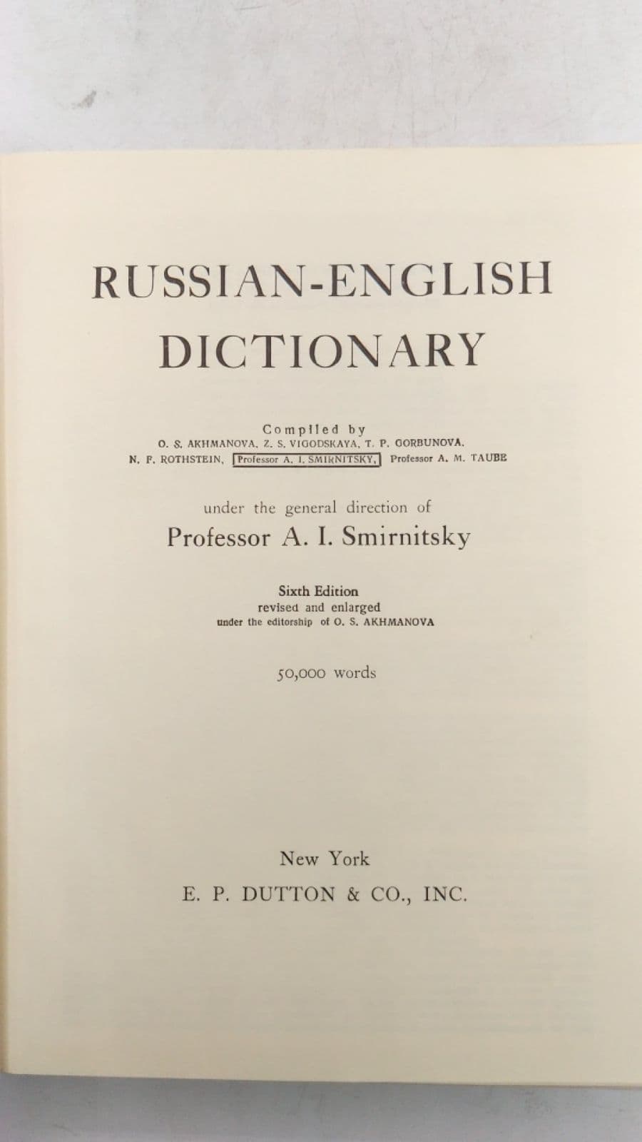 Russian-English Dictionary by A. I. Smirnitsky - title page