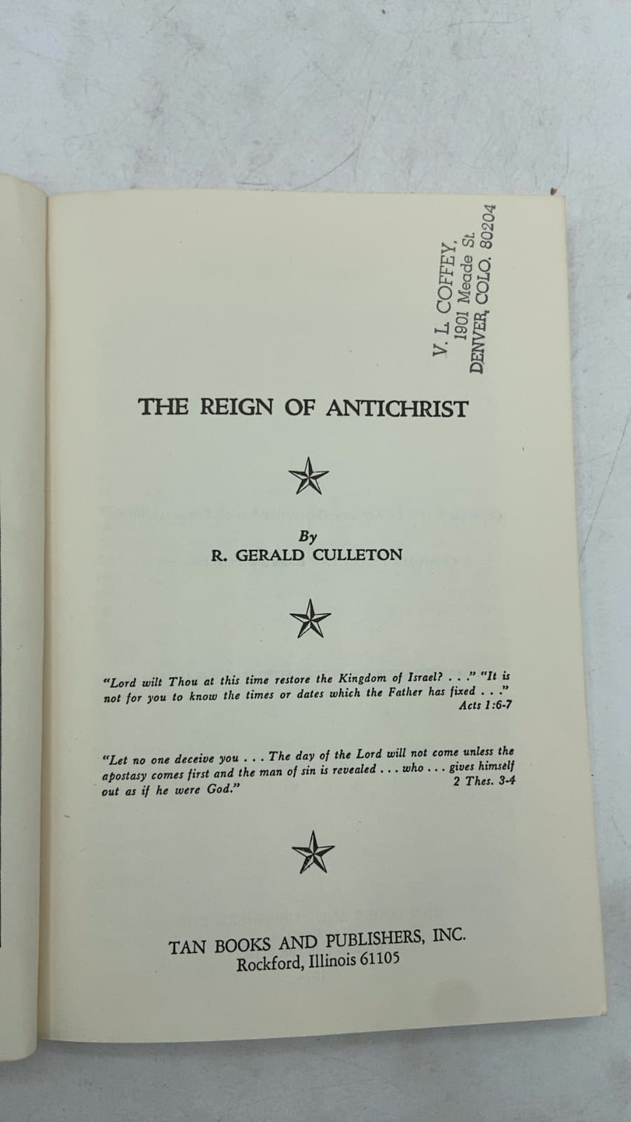 The Reign of Antichrist by R. Gerald Culleton - title page