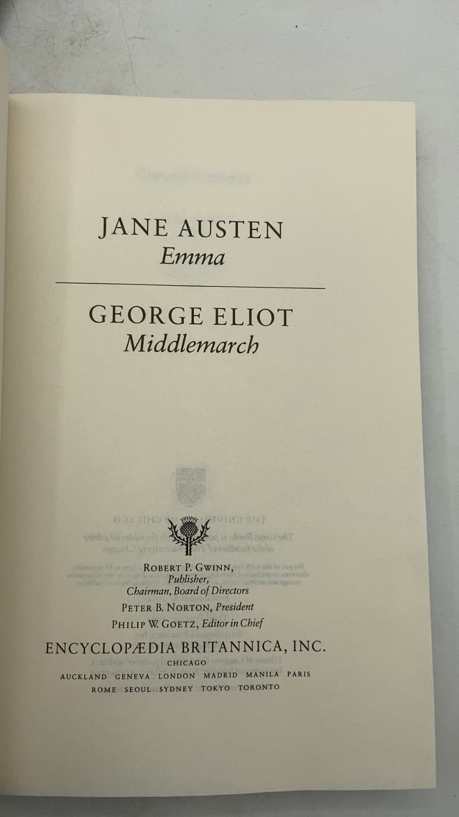 Great Books by Jane Austen, George Eliot - title page