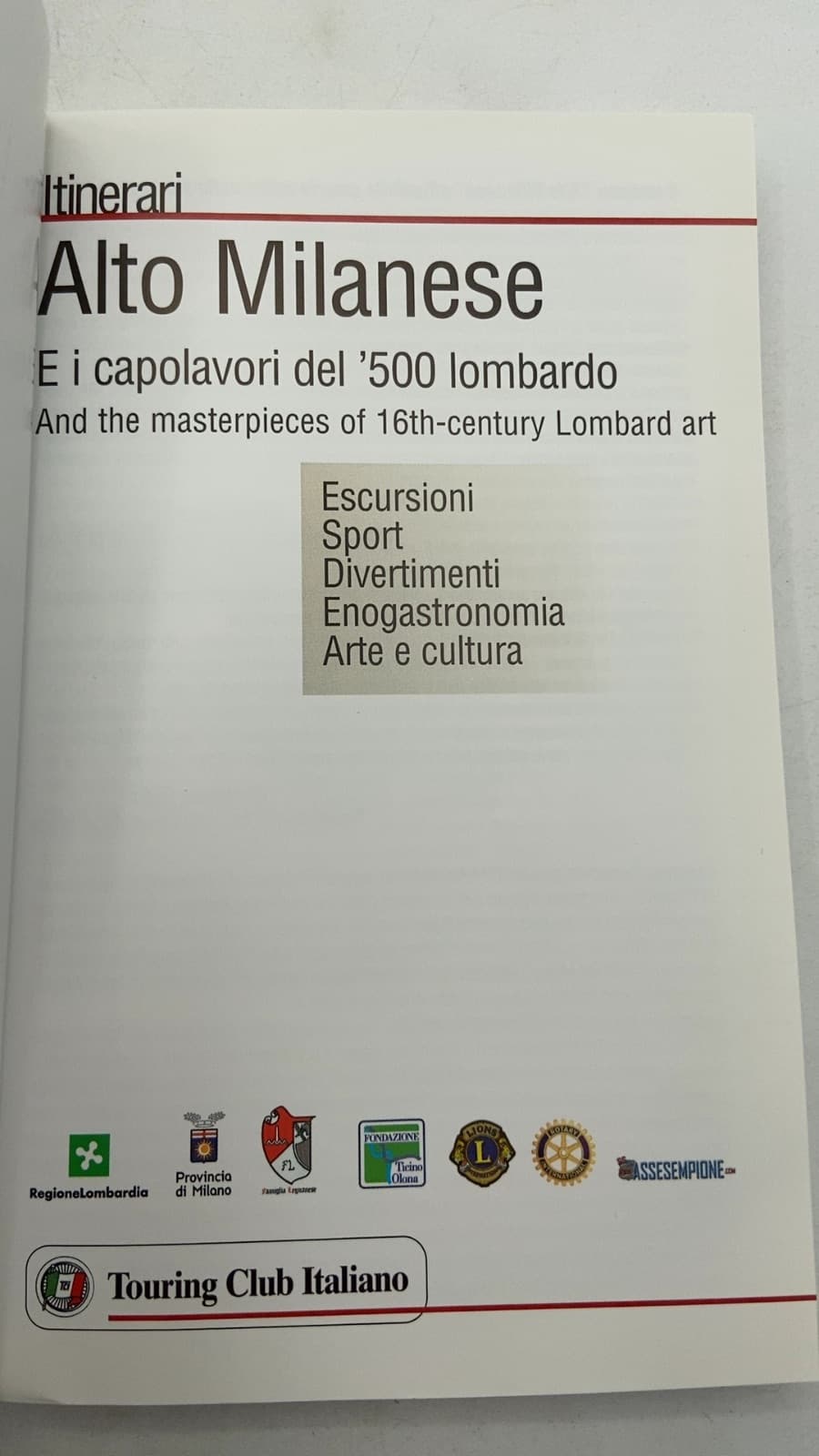 Itinerari Alto Milanese: E i capolavori del '500 lombardo / And the masterpieces of 16th-century Lombard art by Claudio Corbetta - title page