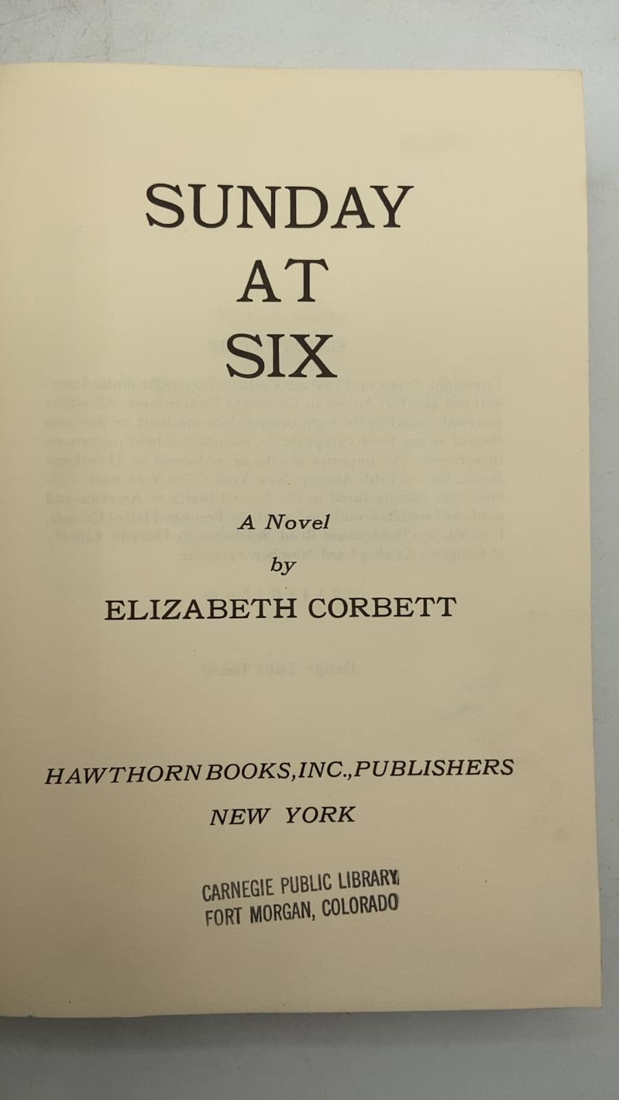 Sunday at Six by Elizabeth Corbett - title page
