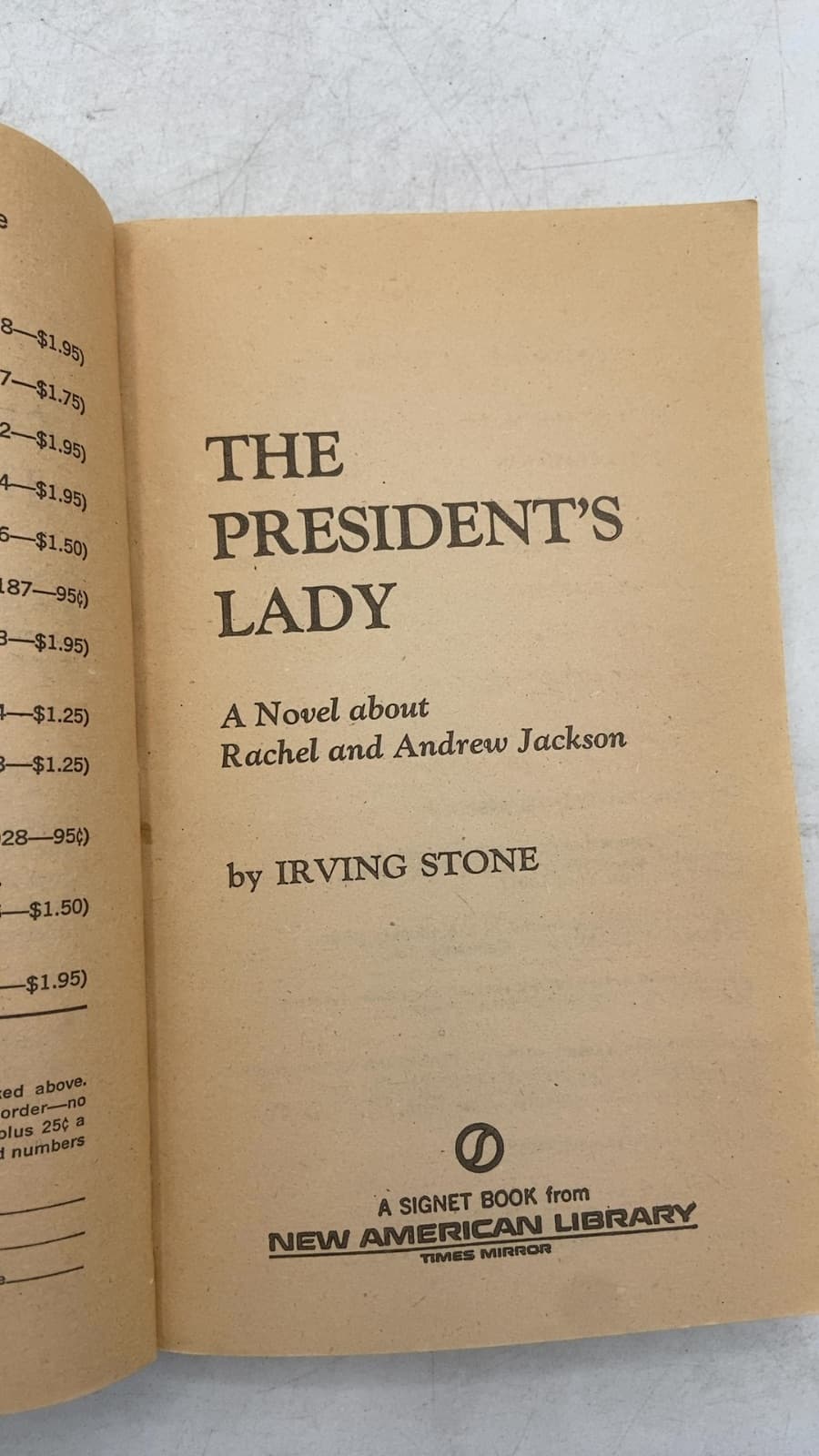 The President's Lady by Irving Stone - title page