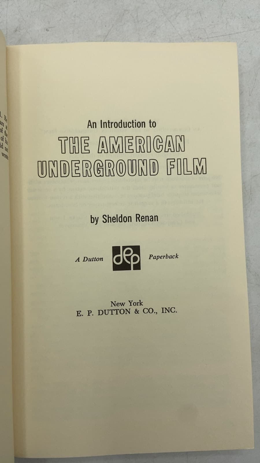 An Introduction to the American Underground Film by Sheldon Renan - title page
