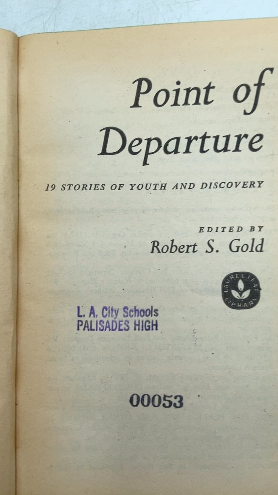 Point of Departure: 19 Stories of Youth and Discovery by Robert S. Gold (Editor) - title page