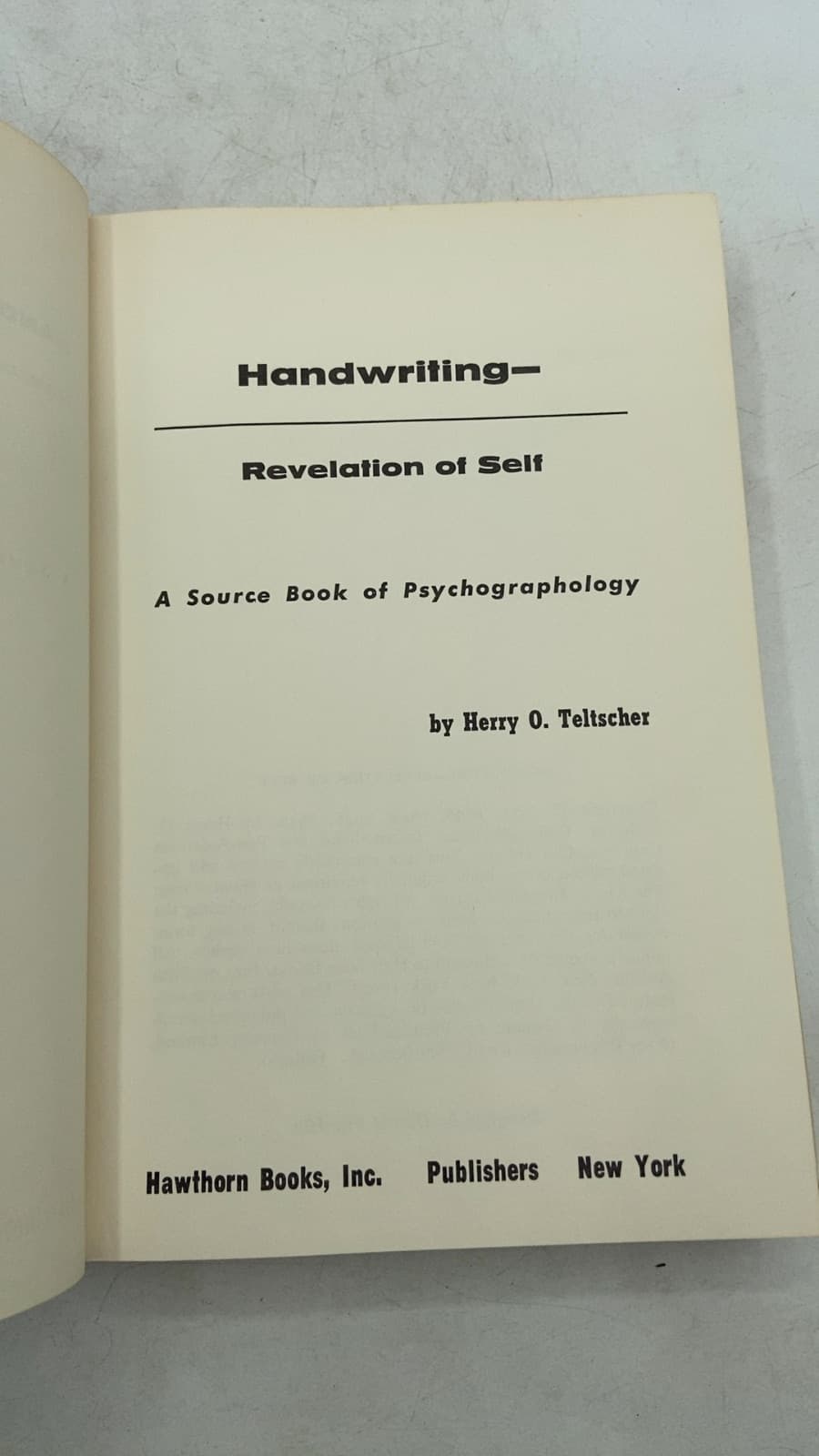 Handwriting—Revelation of Self: A Source Book of Psychographology by Herry O. Telschser - title page