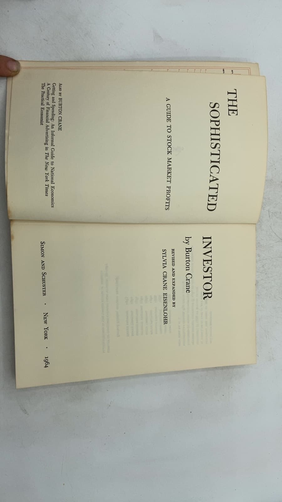 The Sophisticated Investor by Burton Crane - title page