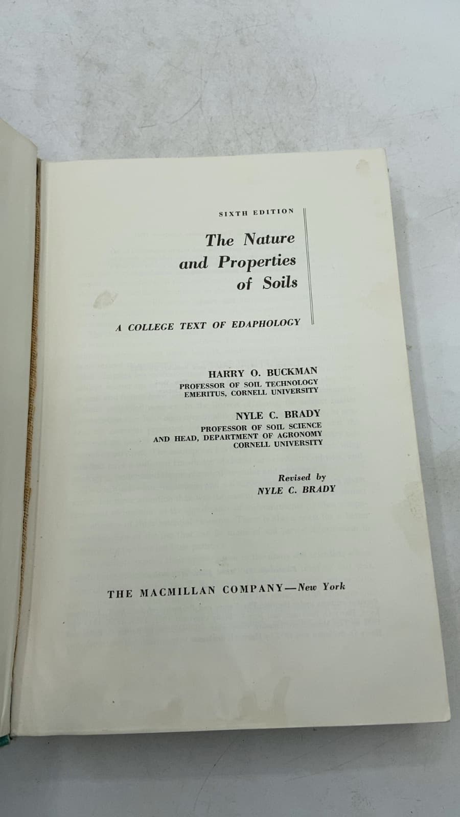 The Nature and Properties of Soils: A College Text of Edaphology by Harry O. Buckman, Nyle C. Brady - title page