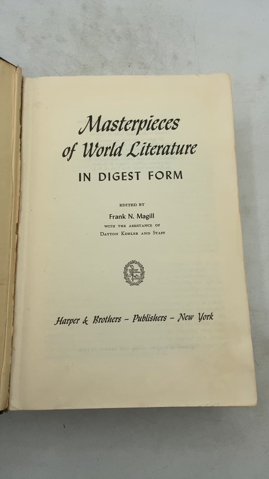 Masterpieces of World Literature in Digest Form by Frank N. Magill - title page